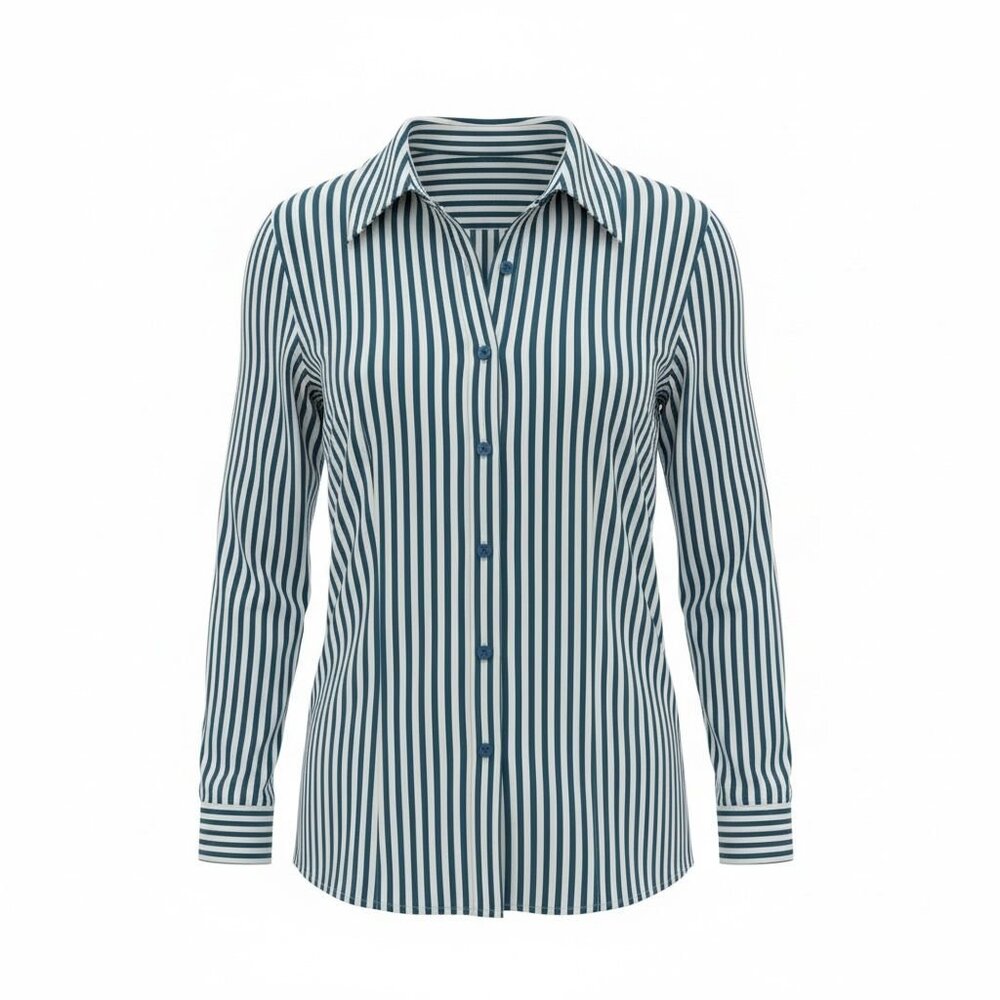 Zara Blue & White Striped Button Down Shirt | Classic Tailored Blouse | NWOT - Picture 4 of 7